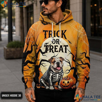 Bulldog Trick Or Treat 3D Printed Hoodie Cute Spooky Element Halloween Graphic