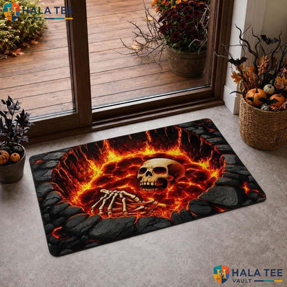 Burning Lava Skull Halloween Doormat 3D Skeleton Hell Pit Illusion