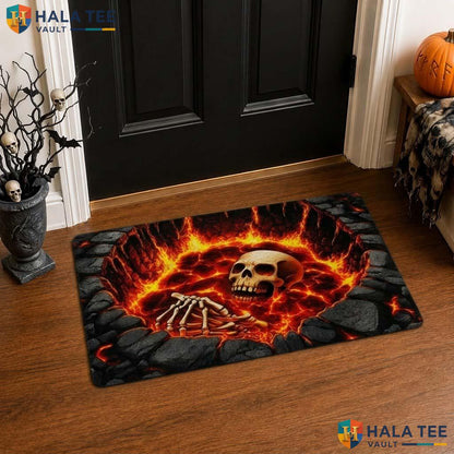 Burning Lava Skull Halloween Front door mat 3D Skeleton Hell Pit Illusion