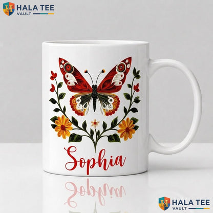Butterfly Flower Witch Ceramic Mug Custom Halloween Silhouette Cup