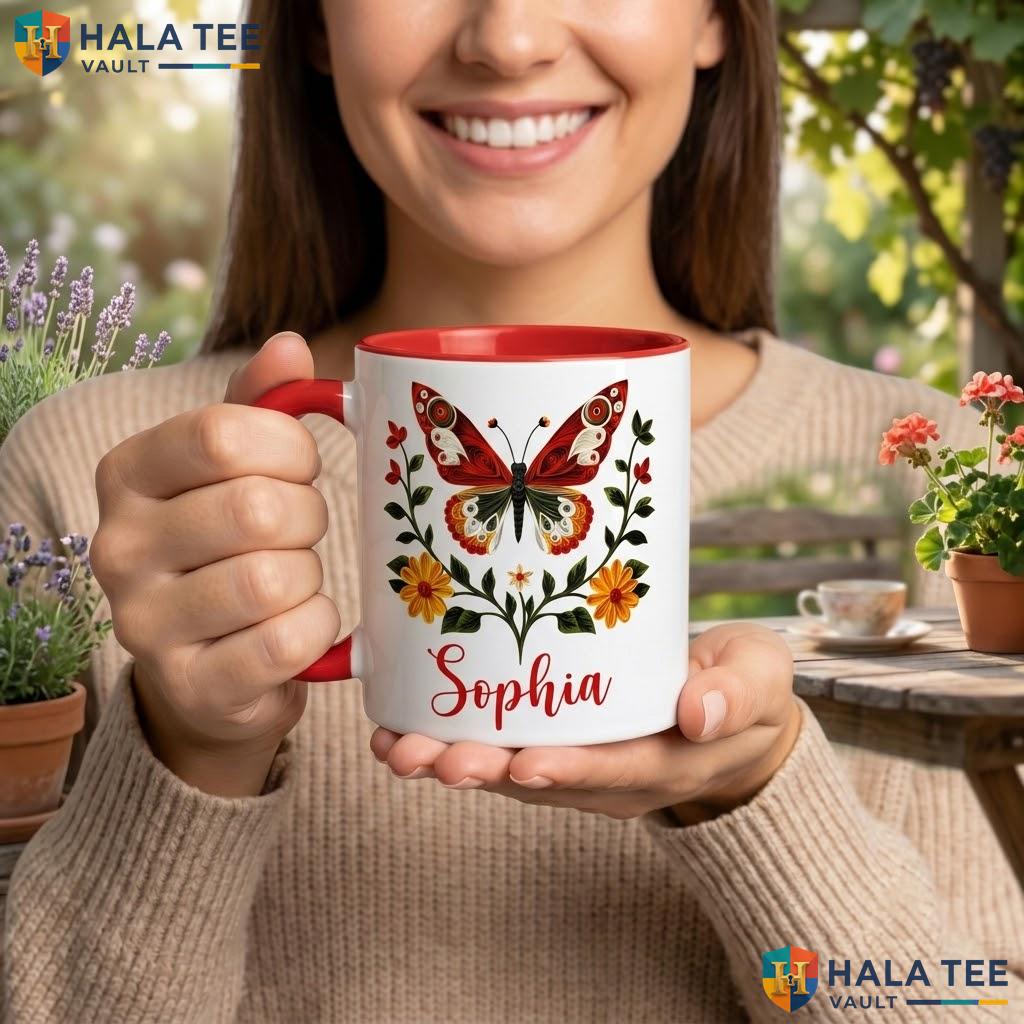 Butterfly Flower Witch Ceramic Mug Custom Halloween Silhouette Camping Mug
