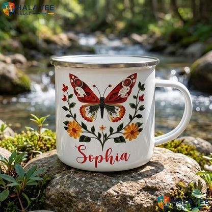 Butterfly Flower Witch Ceramic Mug Custom Halloween Silhouette Accent Mug