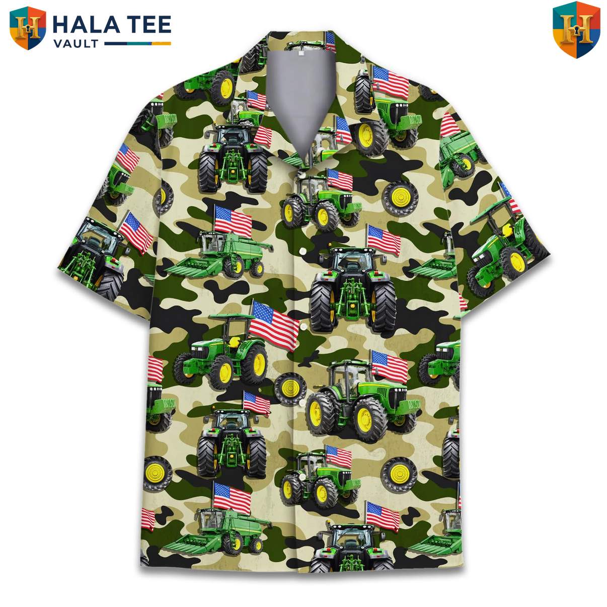 Camo Tractor Farm Aloha T-Shirt Mens Country Countryside Weekend Camp Outfit