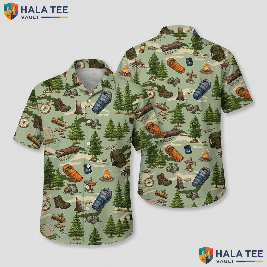 Camping Theme Farm Life Hawaiian Shirt Mens Aloha Button Down Summer