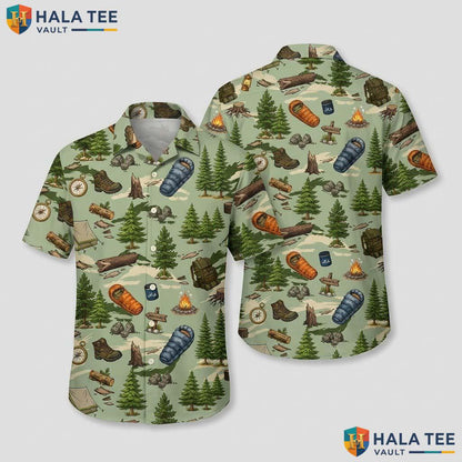 Camping Theme Farm Life Hawaiian Shirt Mens Aloha Button Down Summer