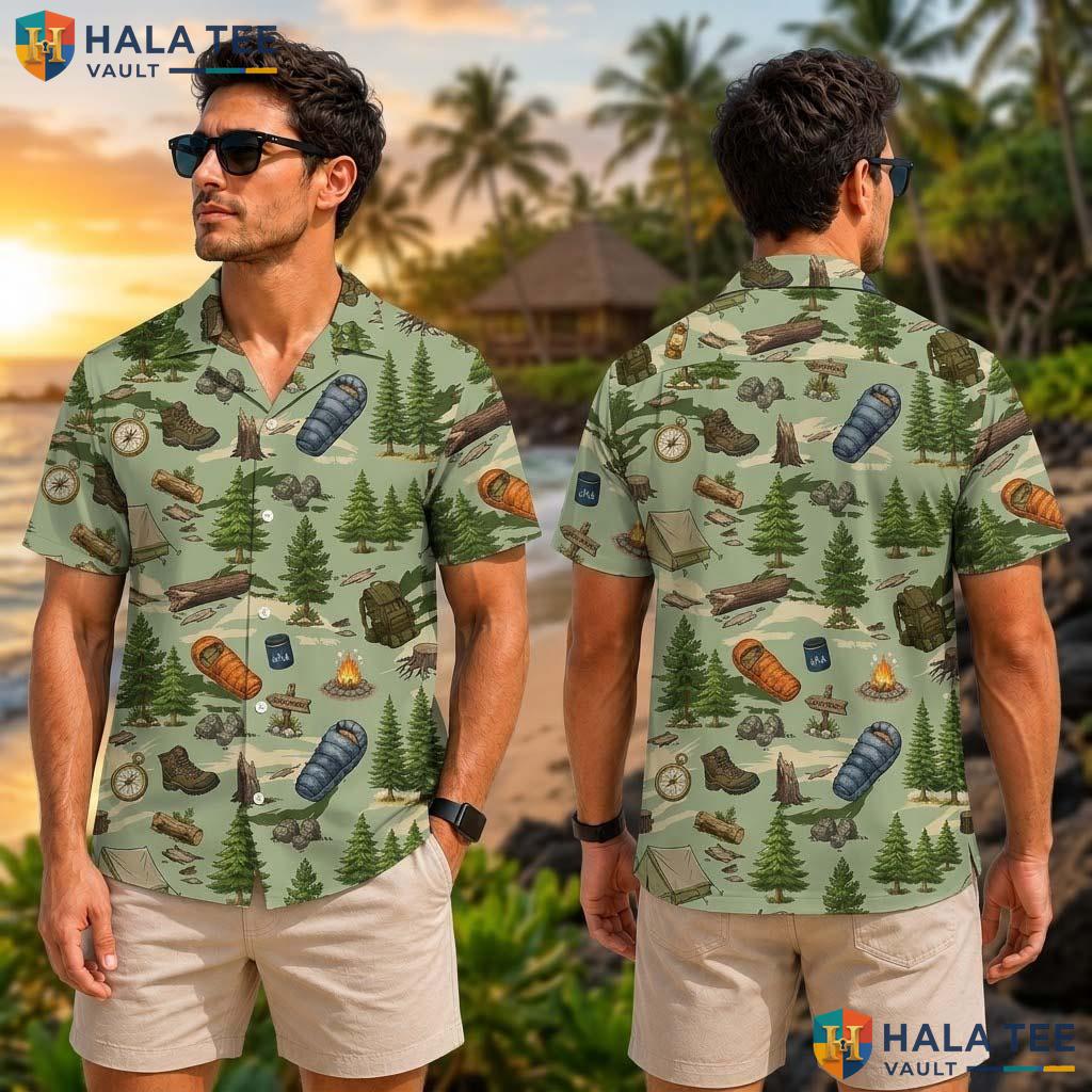 Camping Theme Farm Life Tropical Shirt Mens Aloha Button Down Summer