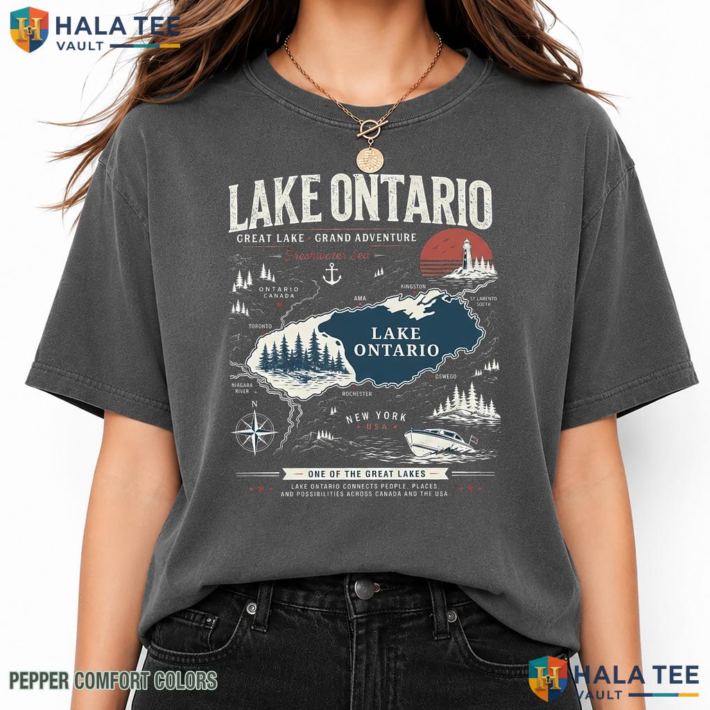 Canada Map Garment-Dyed T-Shirt Great Lakes Ontario Retro Graphic Tee