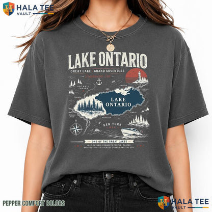 Canada Map Garment-Dyed T-Shirt Great Lakes Ontario Retro Graphic Tee