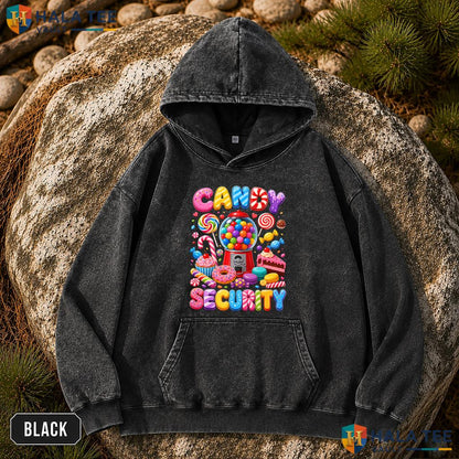Candy Security Streetwear Washed T-Shirt Funny Spooky Halloween Costume Top For Kids