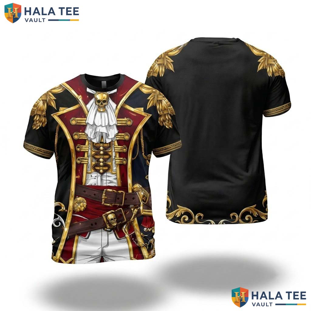 Captain Pirate Costume 3D T-Shirt Mens Halloween Cosplay Party Graphic Top