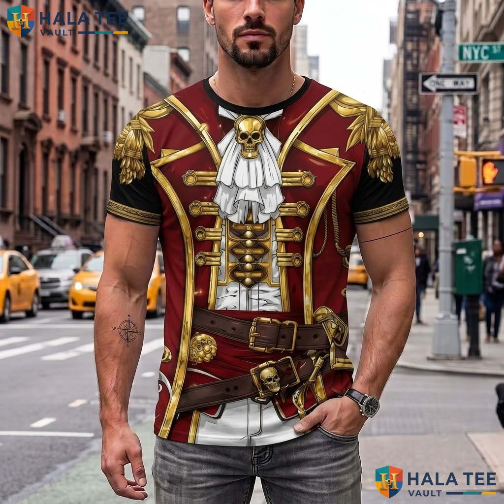 Captain Pirate Costume 3D Printed T-Shirt Mens Halloween Cosplay Party Graphic Top