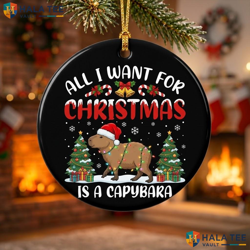 Capybara Santa Hat Christmas Ornament All I Want Funny Holiday Decor