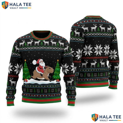 Capybara Santa Riding Ugly Christmas Sweater Funny Lights Holiday