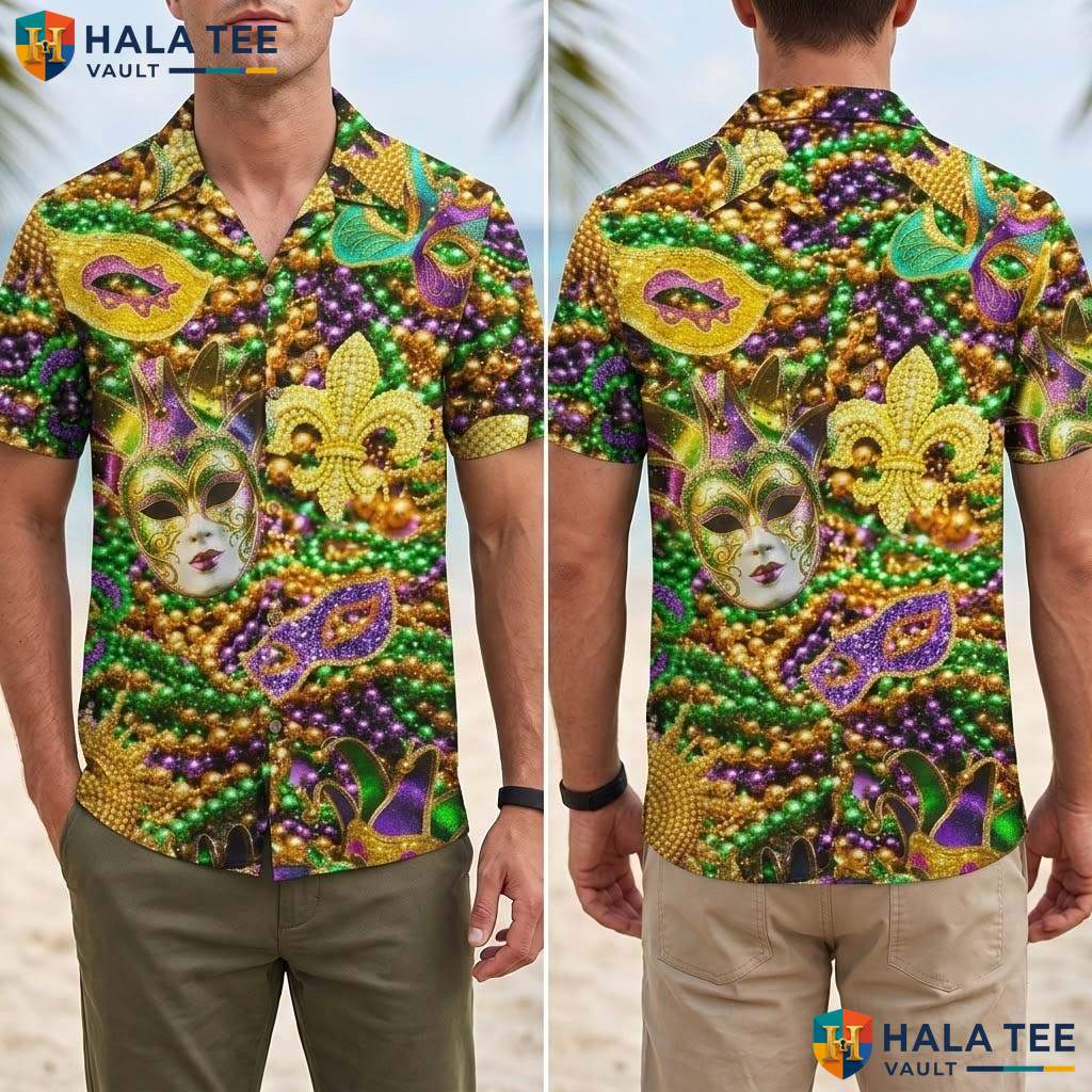 Carnival Mask Tropical Shirt Mens Mardi Gras Novelty Party Beach Apparel