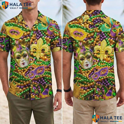 Carnival Mask Tropical Shirt Mens Mardi Gras Novelty Party Beach Apparel
