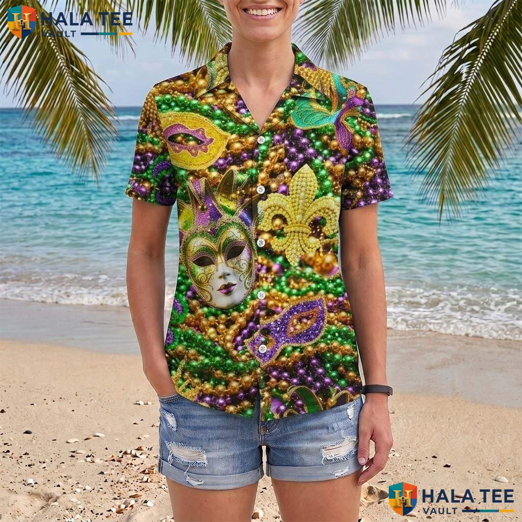 Carnival Mask Aloha Shirt Mens Mardi Gras Novelty Party Beach Apparel