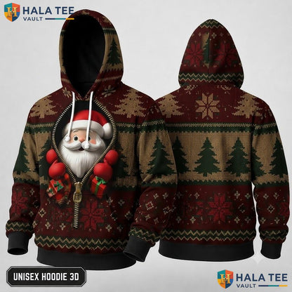 Cartoon Santa Claus Christmas 3D Hoodie Festive Holiday Motifs Top