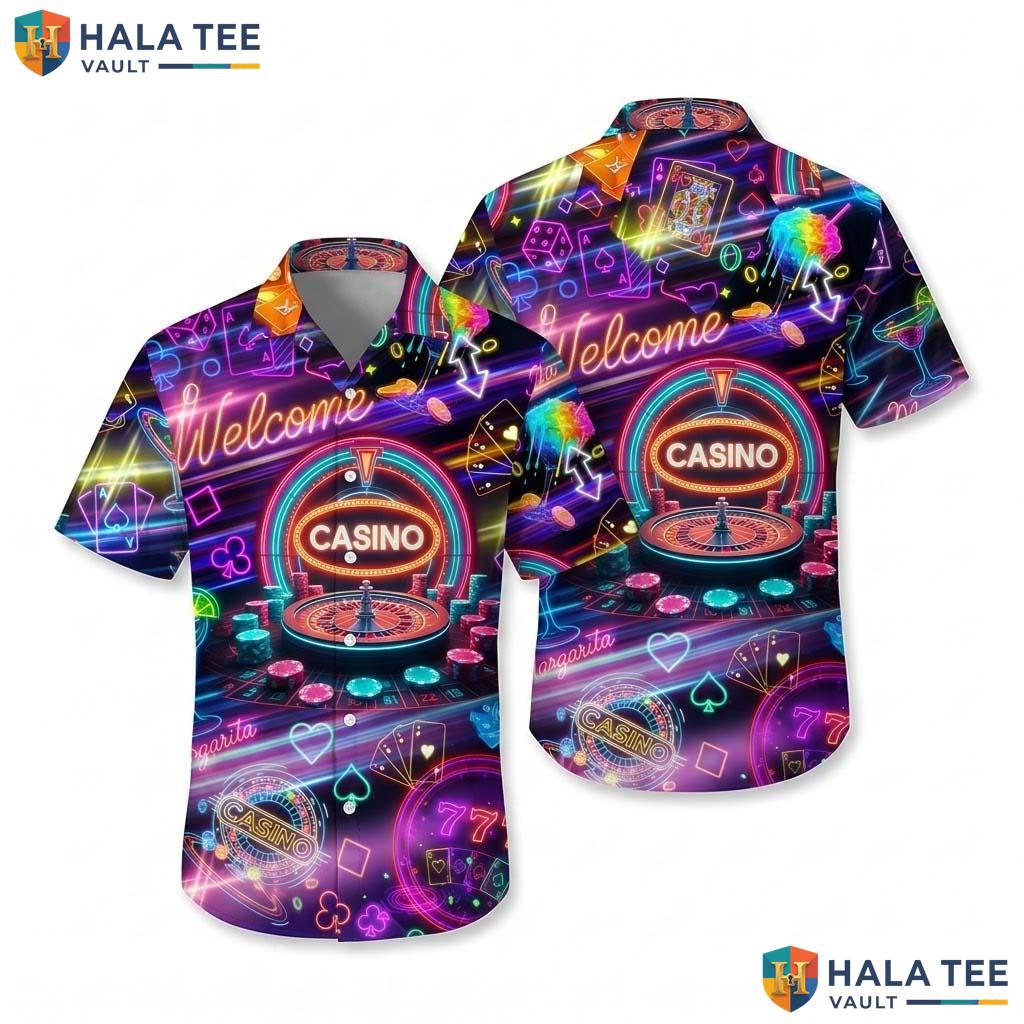 Casino Neon Lights Hawaiian Shirt Personalized 3D Short Sleeve Top Men