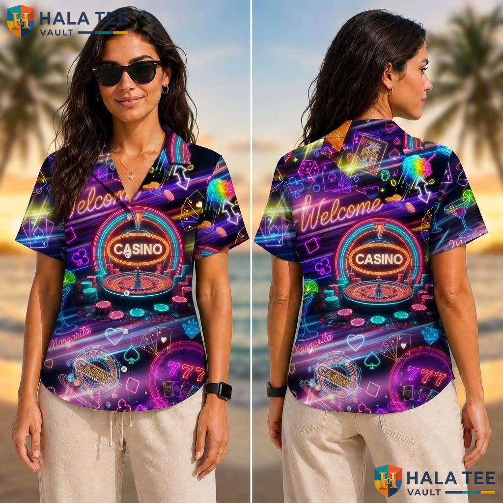 Casino Neon Lights Tropical Shirt Personalized 3D Short Sleeve Top Men