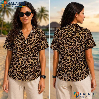Casual Leopard Print Tropical Shirt Funny Mens Short Sleeve Summer Button Up