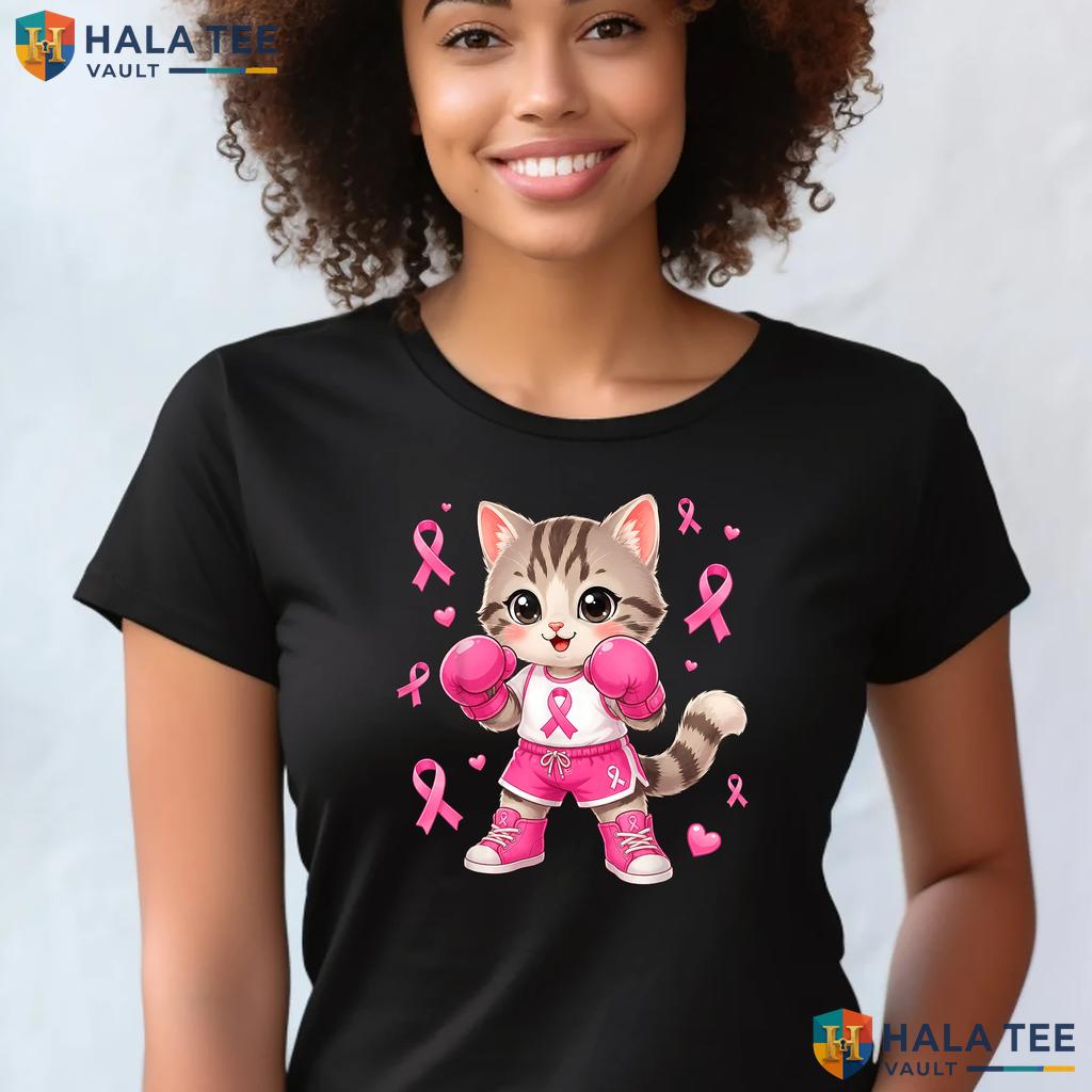 Cat Fight Breast Cancer Shirt Awareness Pink Ribbon Graphic Apparel