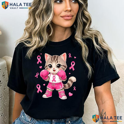 Cat Fight Breast Cancer Shirt Awareness Pink Ribbon Graphic Apparel Adult