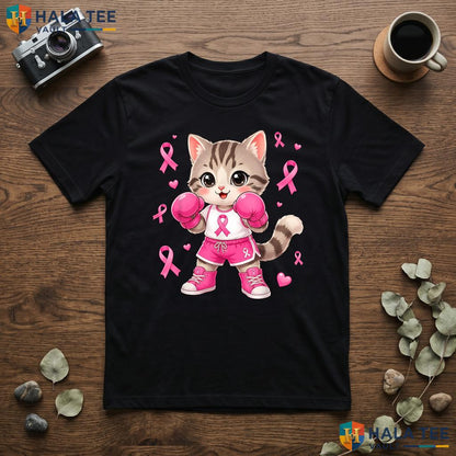 Cat Fight Breast Cancer Shirt Awareness Pink Ribbon Graphic Apparel Adult
