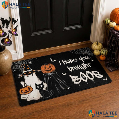 Cat Ghost Halloween Doormat Brought Boos Funny Front door mat Entryway Decor
