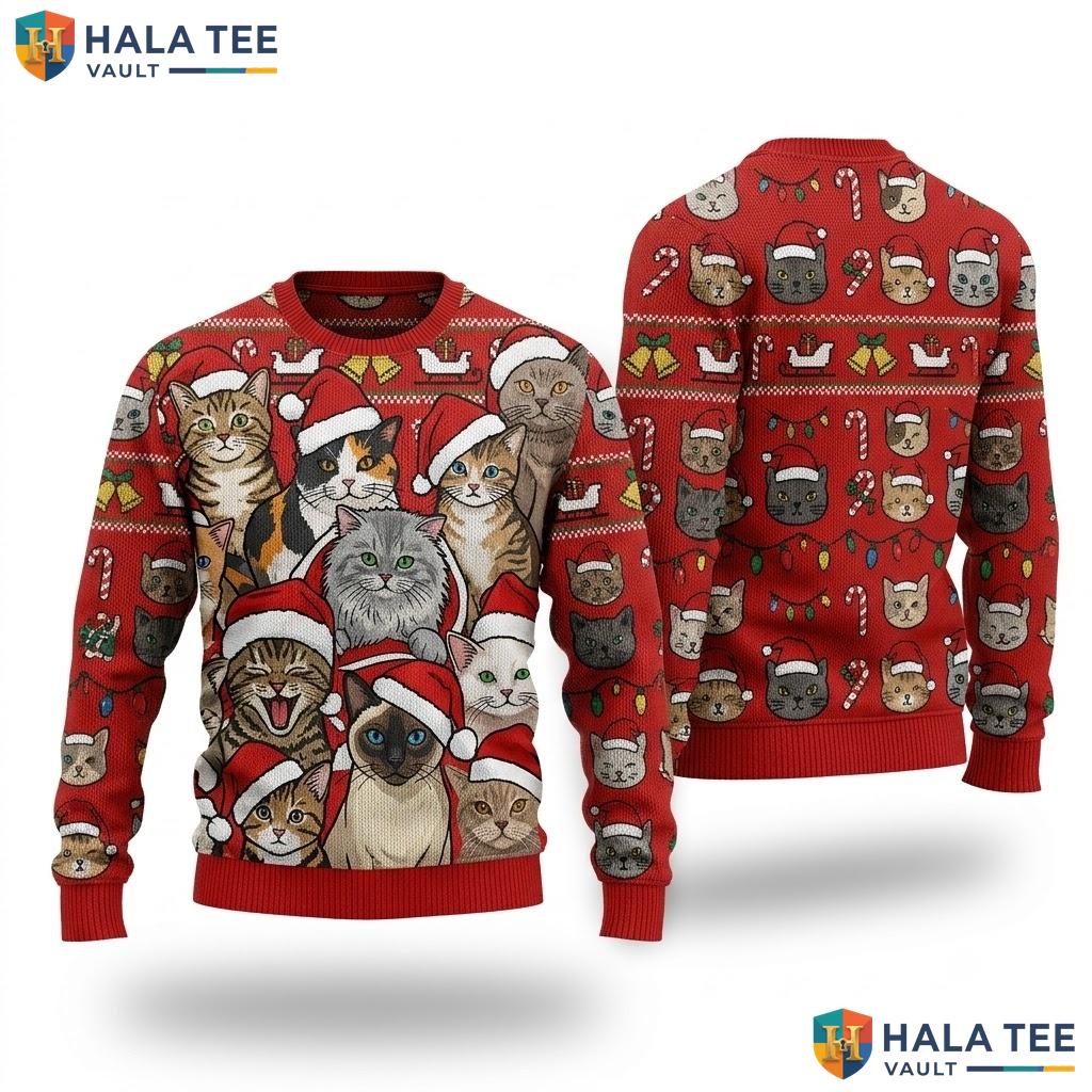 Cat Lovers Funny Ugly Christmas Sweater Festive Xmas Graphic Pullover