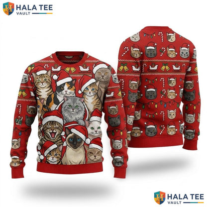 Cat Lovers Funny Ugly Christmas Sweater Festive Xmas Graphic Pullover