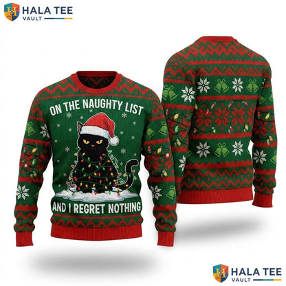 Cat Naughty List Regret Christmas Sweater Funny Feline Holiday Top