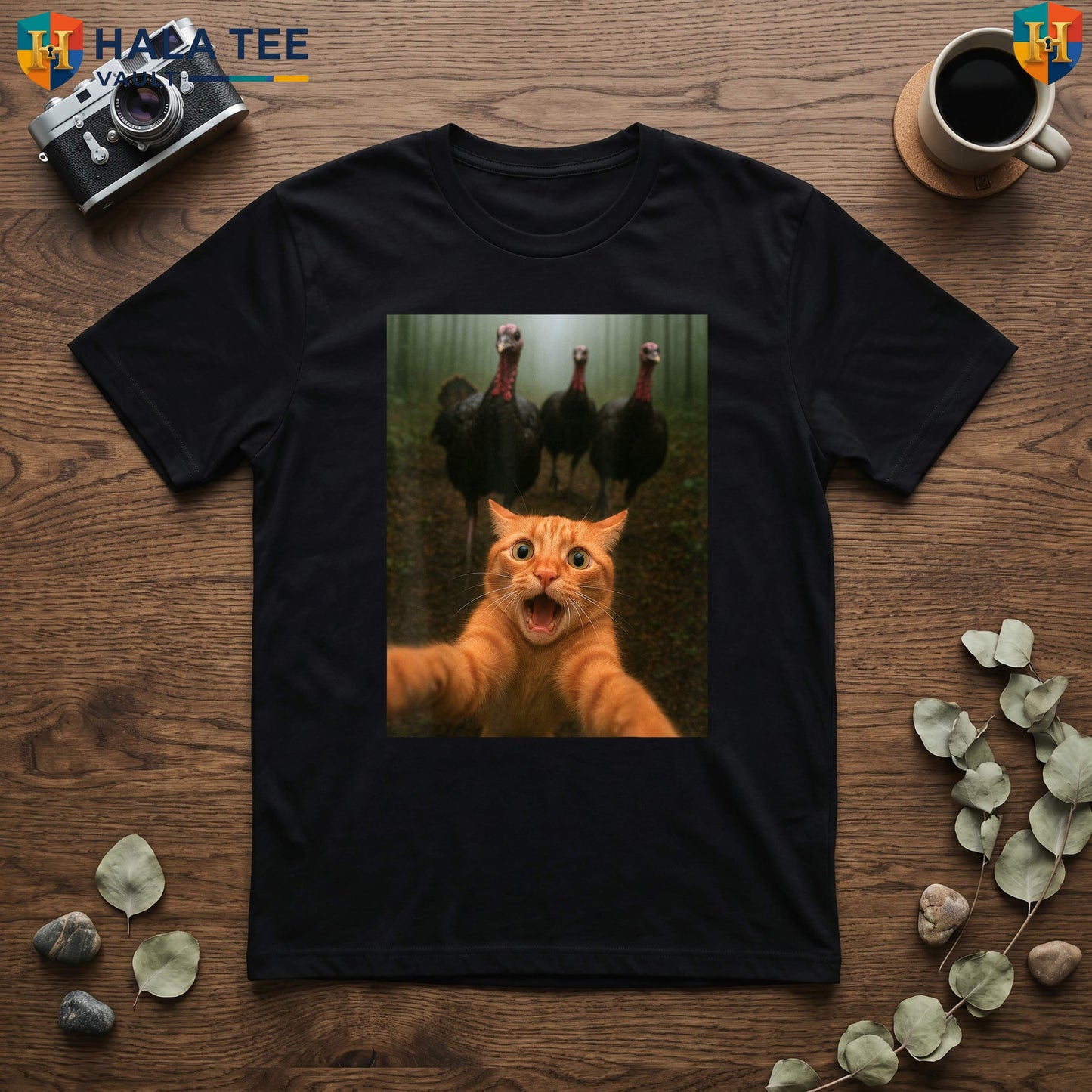 Cat Selfie Thanksgiving Humor TShirt Funny Turkey Chase Kitty Graphic Apparel