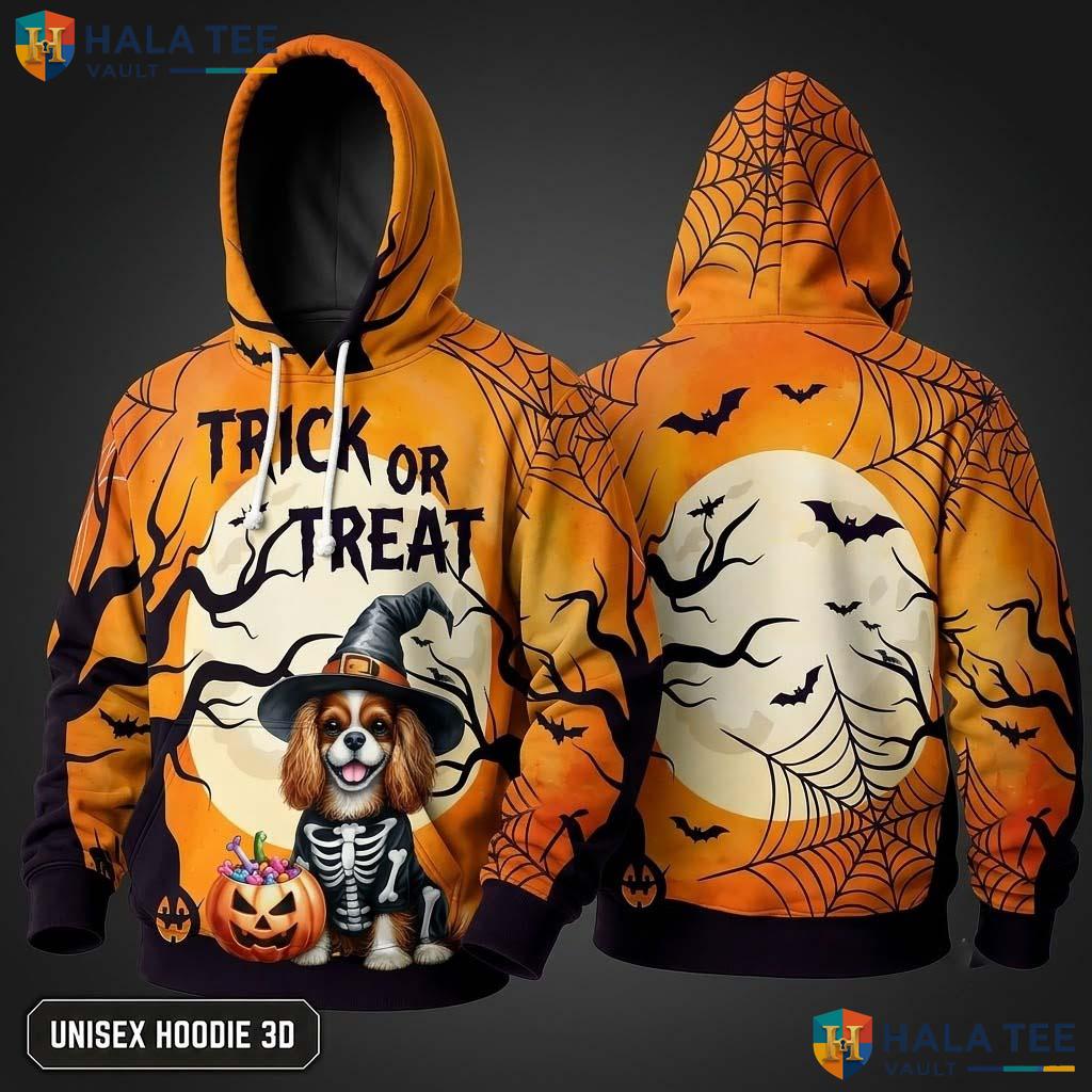 Cavalier King Charles Skeleton 3D Hoodie Funny Trick Or Treat Graphic