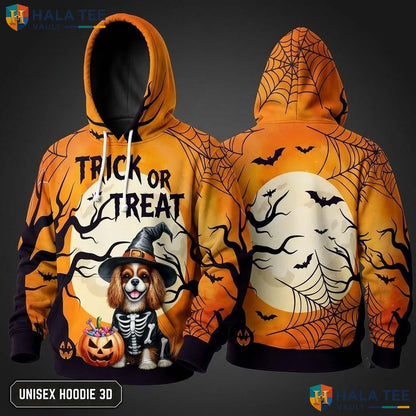Cavalier King Charles Skeleton 3D Hoodie Funny Trick Or Treat Graphic