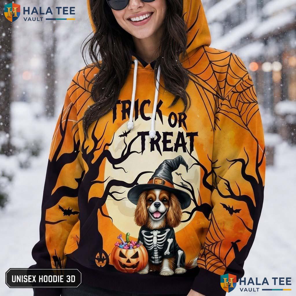 Cavalier King Charles Skeleton 3D Printed Hoodie Funny Trick Or Treat Graphic