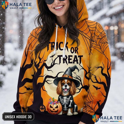 Cavalier King Charles Skeleton 3D Printed Hoodie Funny Trick Or Treat Graphic
