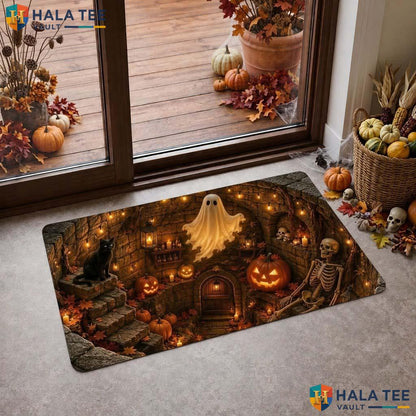Cellar Well Skeleton Halloween Doormat 3D Ghost Black Cat Pumpkin Decor