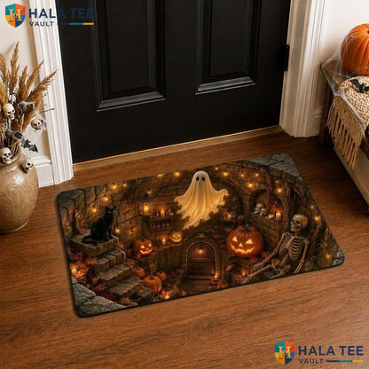 Cellar Well Skeleton Halloween Front door mat 3D Ghost Black Cat Pumpkin Decor