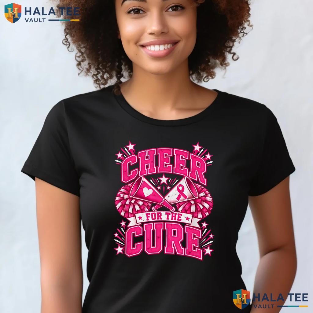 Cheer Cure Breast Cancer Tee Awareness Cheerleader Pink Ribbon Top