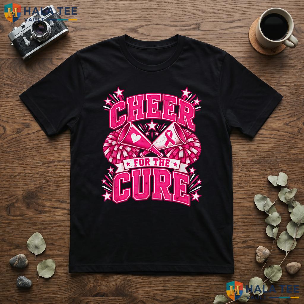 Cheer Cure Breast Cancer Tee Awareness Cheerleader Pink Ribbon Top Adult
