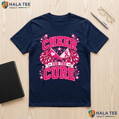 Cheer Cure Breast Cancer Tee Awareness Cheerleader Pink Ribbon Top Adult