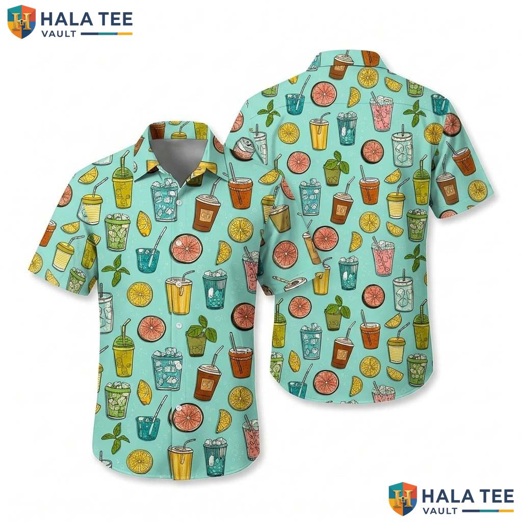 Cheerful Beverage Lover Hawaiian Shirt Vibrant Cocktail Soft Drink Summer Top
