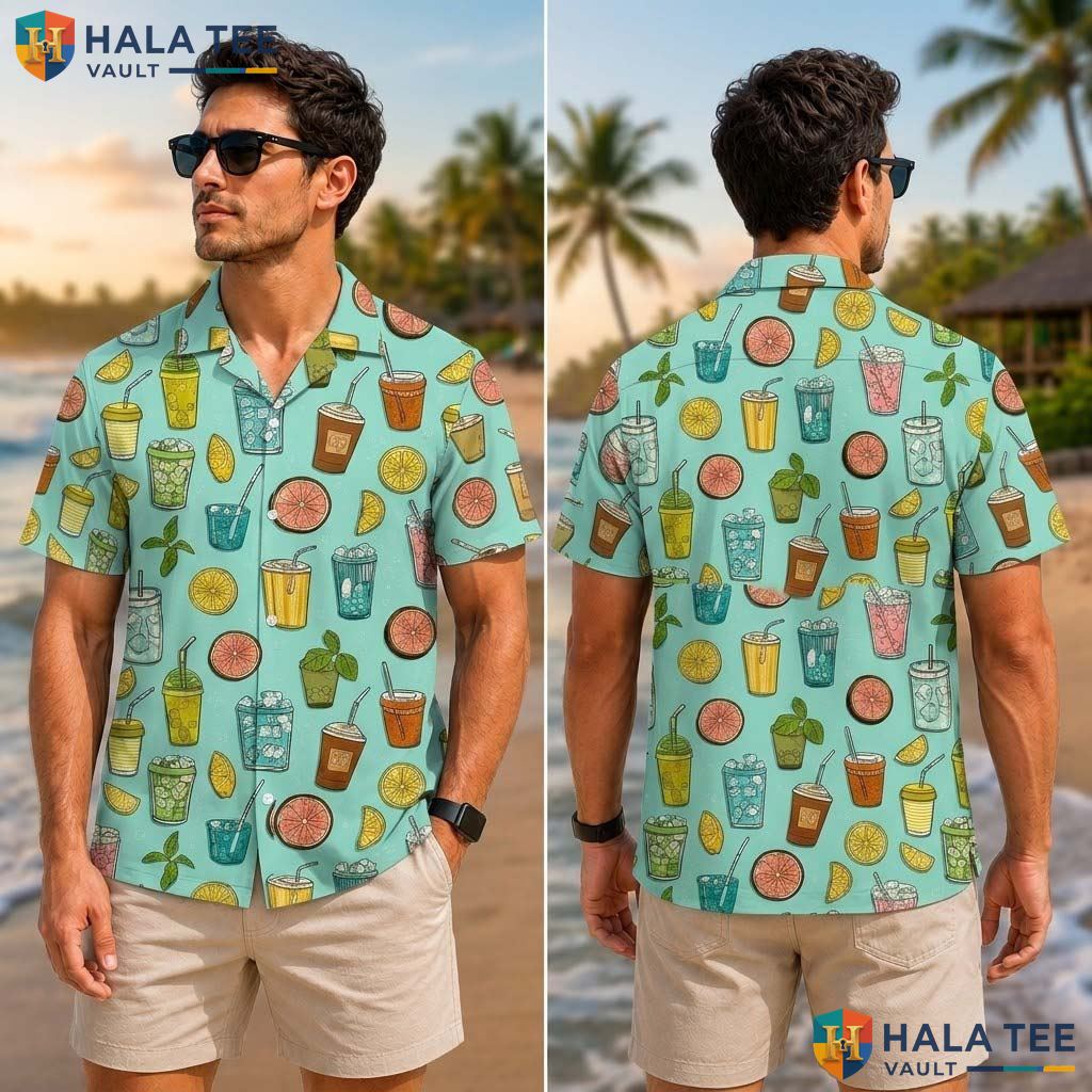 Cheerful Beverage Lover Tropical Shirt Vibrant Cocktail Soft Drink Summer Top