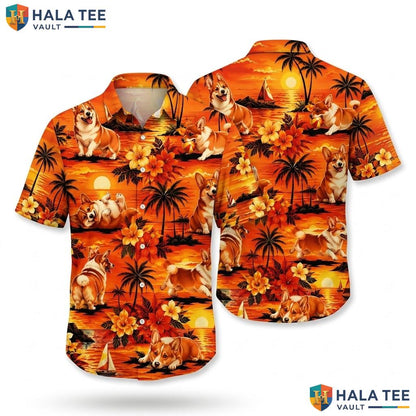 Cheerful Corgi Hawaiian Shirt Vibrant Tropical Summer Beach Party Top Men