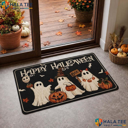 Cheerful Ghost Fall Doormat Pumpkin Bat Playful Entrance Rug Home Decor