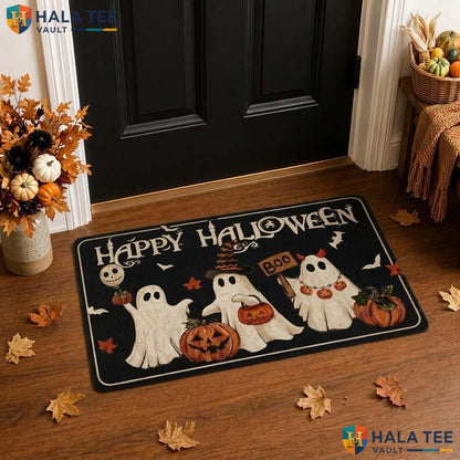 Cheerful Ghost Fall Front door mat Pumpkin Bat Playful Entrance Rug Home Decor
