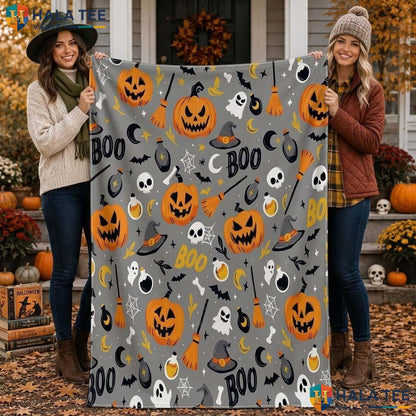 Cheerful Pumpkin Halloween Blanket Soft Flannel Fleece Spooky Decor