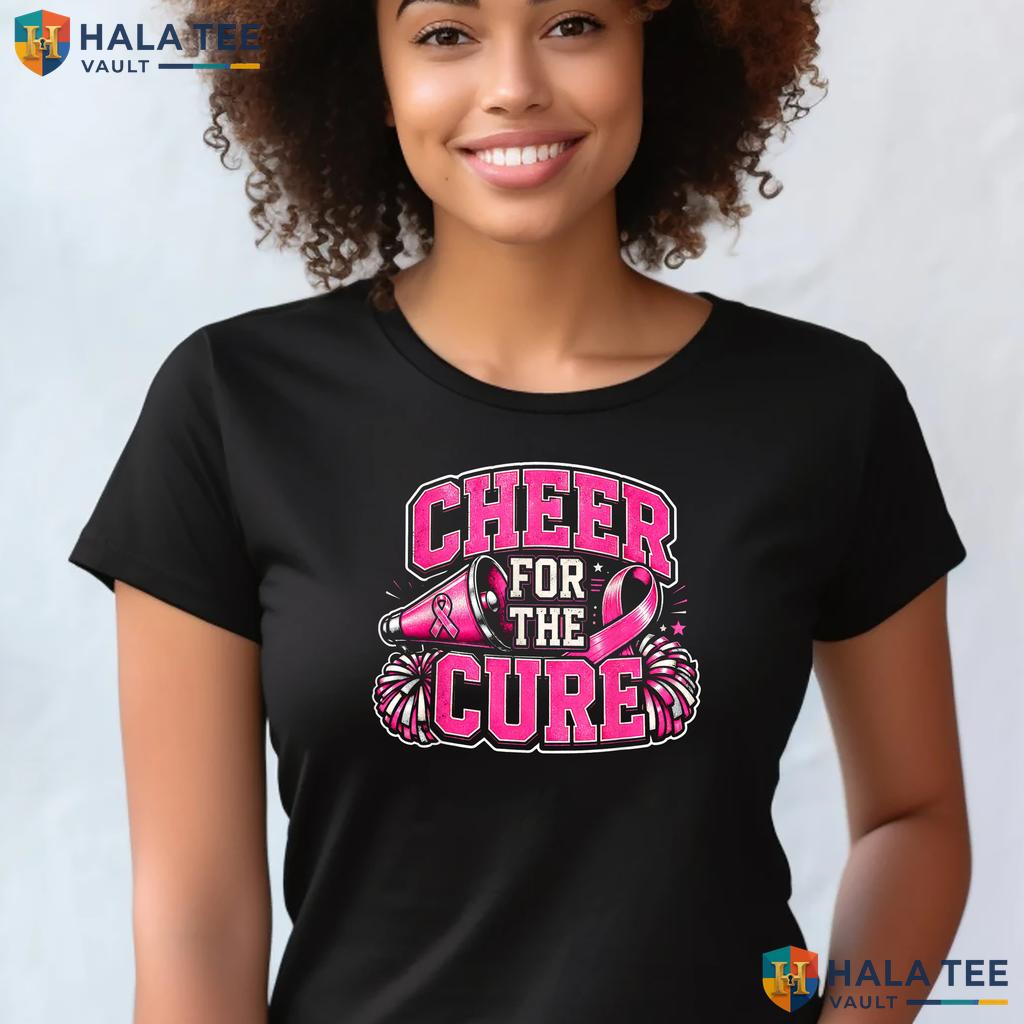 Cheerleader Breast Cancer TShirt Cheer For The Cure Awareness Pink