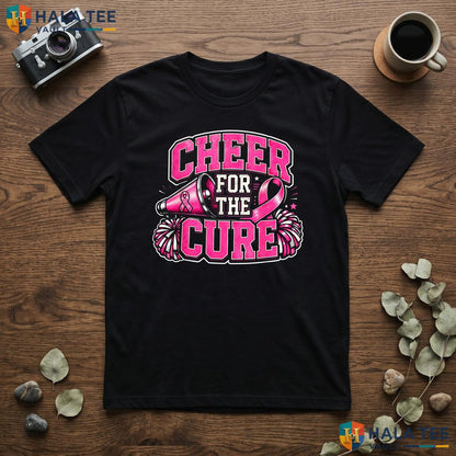 Cheerleader Breast Cancer TShirt Cheer For The Cure Awareness Pink Adult