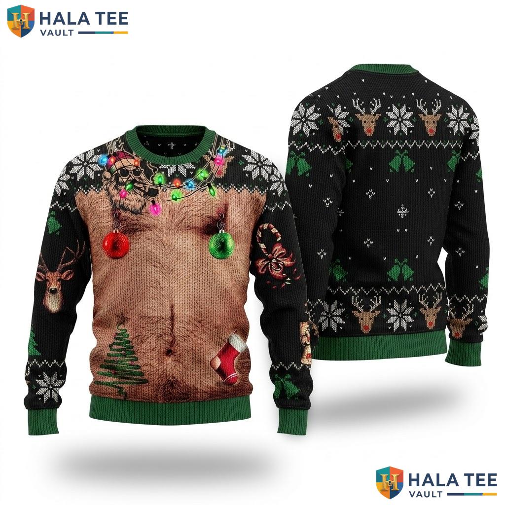 Chest Graphic Funny Ugly Christmas Sweater Whimsical Holiday Party Top